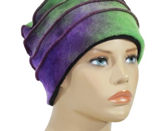 Women's hat winter hat wool hat green lilac batik look berit