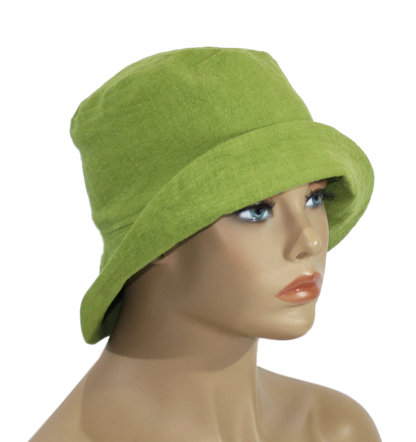 Ladies linen hat cloche 20s fisherman hat bucket hat ladies hat sun hat UNI  green crushable suitable for suitcases lime kiwi green - Hats & Caps