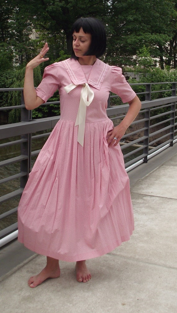 True Vintage Laura Ashley sailor dress pink polka… - image 2