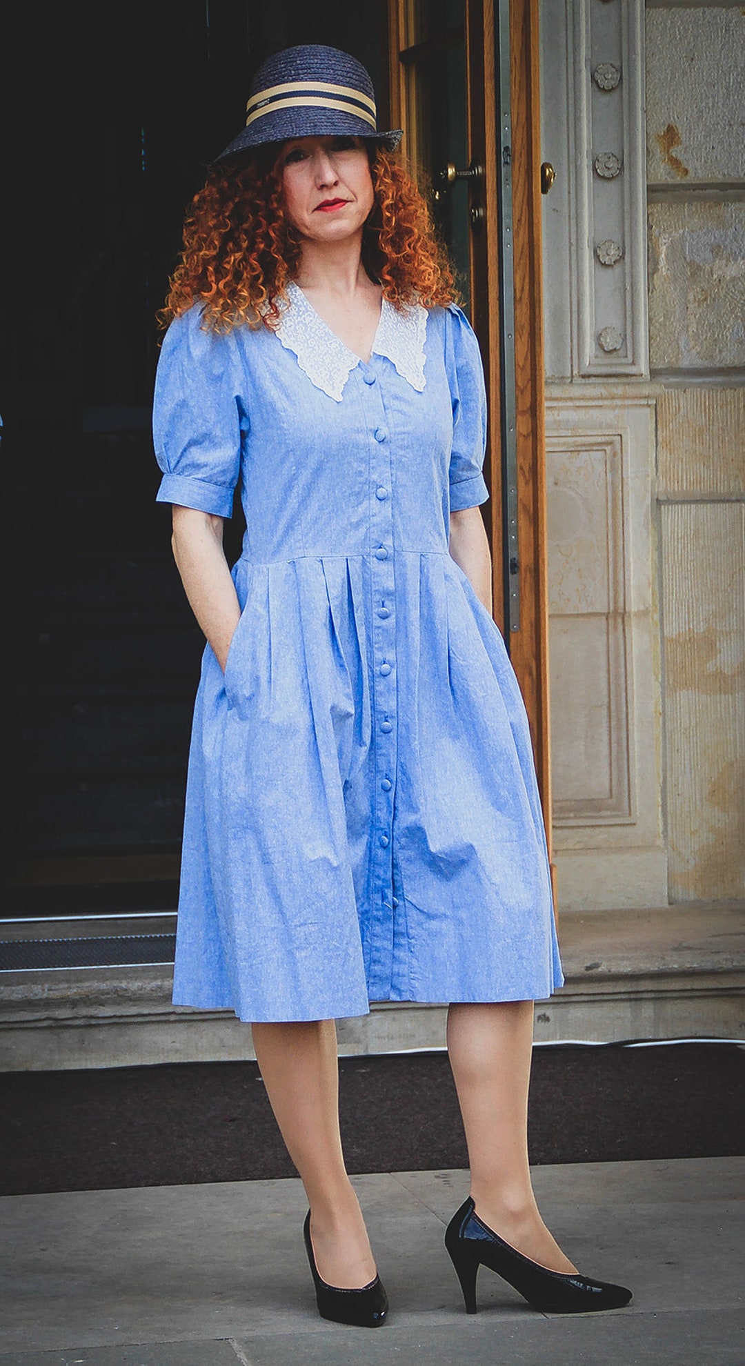 laura ashley denim dress 90s Laura Ashley Chambray Dress Luxie Vintage