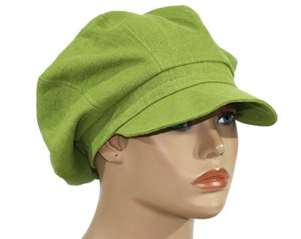 Damen Leinenmütze Ballonmütze Schirmmütze Sommermütze Lagenlook Mütze Boho Chemo Mütze grün limette Maßanfertigung