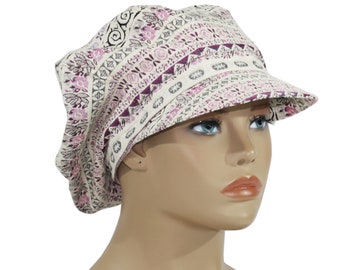 Damen Ballonmütze Chemo Mütze für die Übergangszeit in verschiedenen pastelltönen flieder rosa natur mit Jacquard Muster