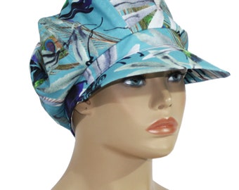 Damen Ballonmütze Schirmmütze Sommermütze Lagenlook Mütze Boho Chemo Mütze türkis blautöne Eisvogel Maßanfertigung