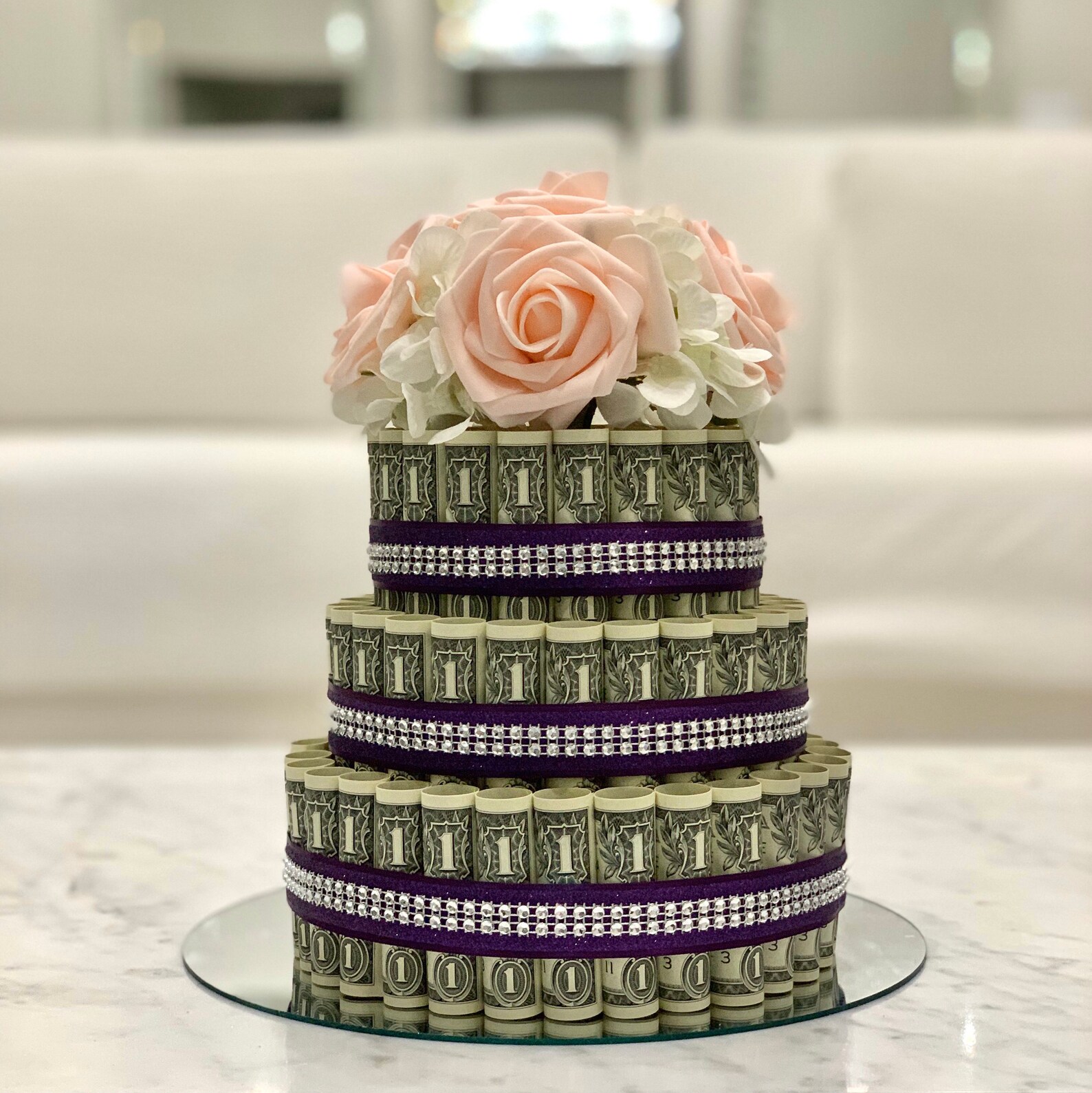 Pastel de dinero de 75 dólares 3 en capas púrpura con Etsy