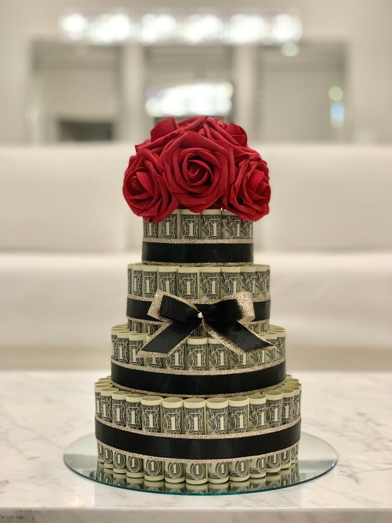 100 Dollar Money Cake 4 Tiered champagne & Black W/ Bow Etsy