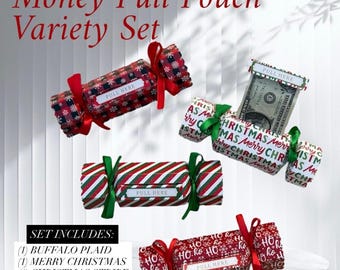 4 Pack Variety Surprise Money Pull Pouch Set - Glossy Hexagon, Christmas Money Pull Box, DIY Christmas Kit, Christmas Gift Pouch