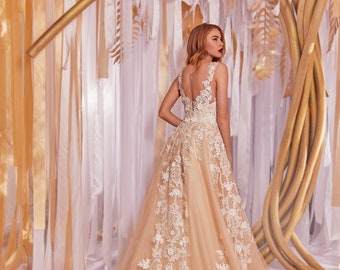 Peach Wedding Dress Etsy