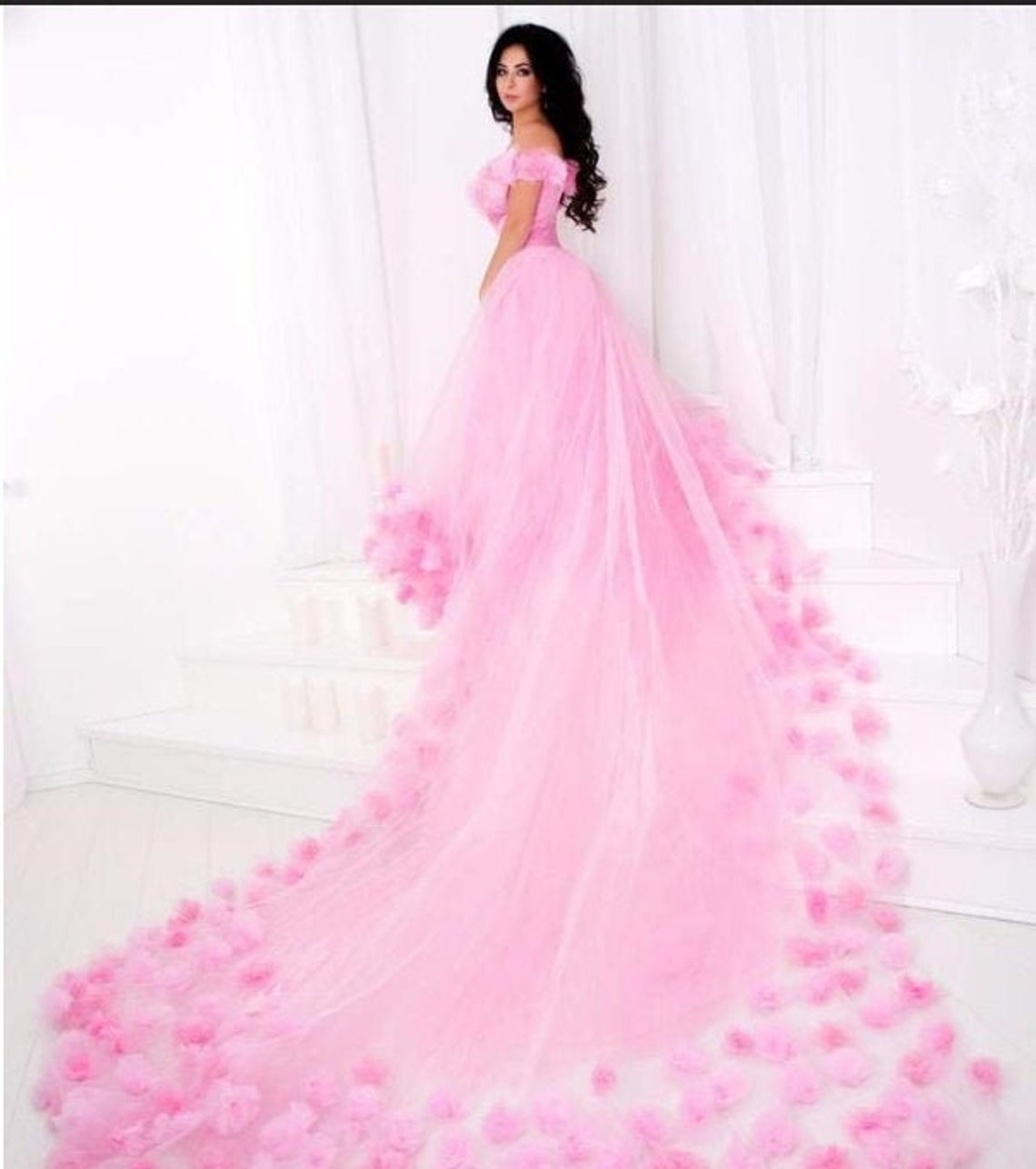 Pink Wedding Dress With Long Train Luxurious Pink Dress Photo - Etsy