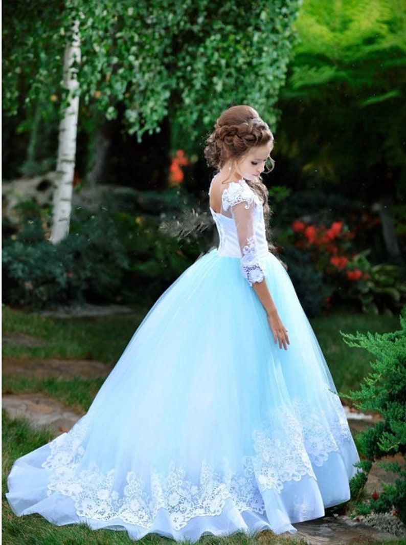 Beautiful Blue and White Flower Girl Dress Holiday Etsy