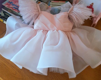 Organza First Birthday dress, Pink First Birthday Dress with bow, Puffy Birthday dress, Pink Flower girl dress Princess dress baby girl pink