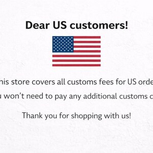 Może przedstawiać: Obraz z tekstem "Drodzy klienci z USA!" i flagą USA. Tekst informuje, że sklep pokrywa wszystkie opłaty celne za zam&oacute;wienia z USA. Kończy się słowami "Dziękujemy za zakupy u nas!"