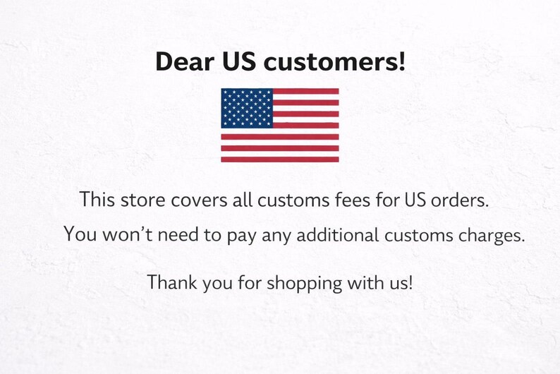 Może przedstawiać: Obraz z tekstem "Drodzy klienci z USA!" i flagą USA. Tekst informuje, że sklep pokrywa wszystkie opłaty celne za zam&oacute;wienia z USA. Kończy się słowami "Dziękujemy za zakupy u nas!"