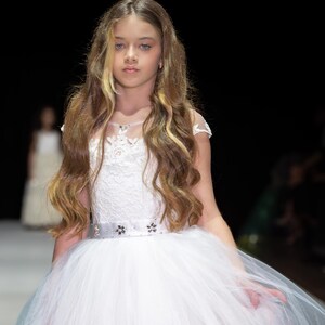 White Lace Tulle Flower Girl Dress, First Communion, Wedding, Birthday,  Holiday dress