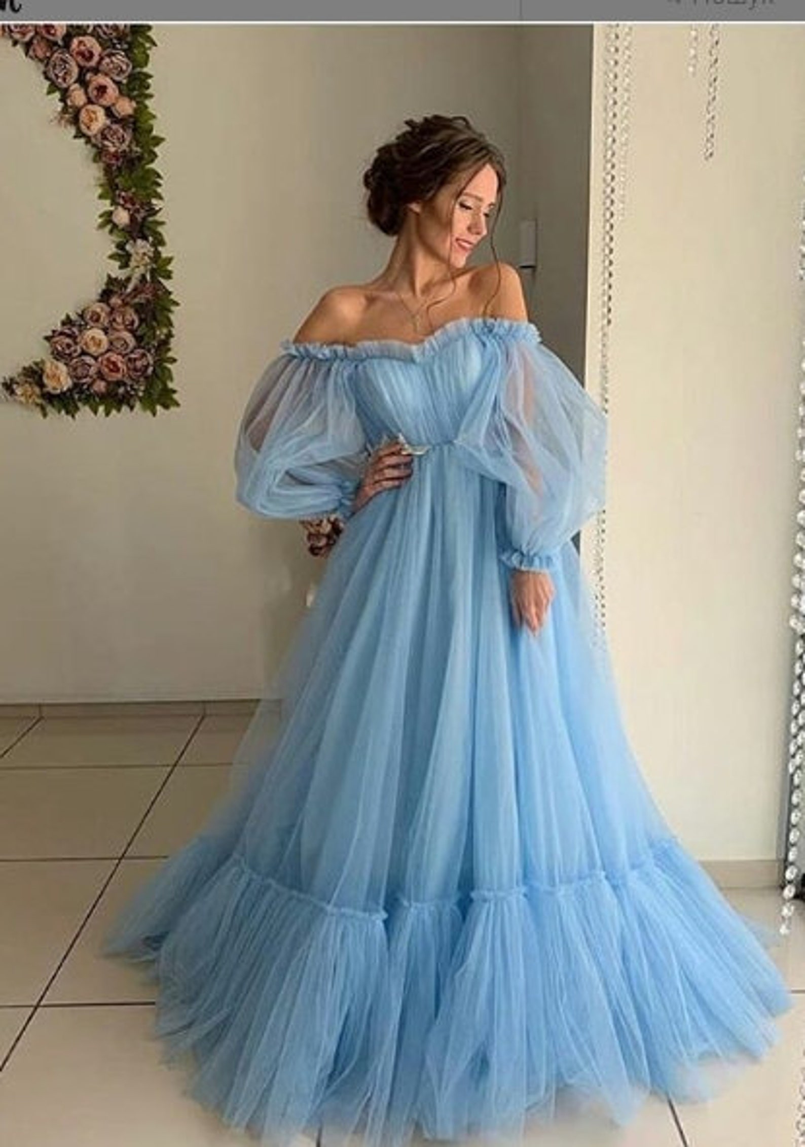 Blue Wedding Dress with Sleeves Tulle Blue Wedding Dress | Etsy
