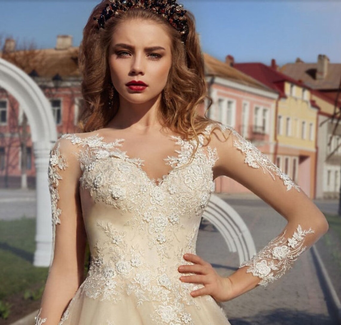 2021 Wedding Dress Elegant Blush Wedding Dress with Train Etsy