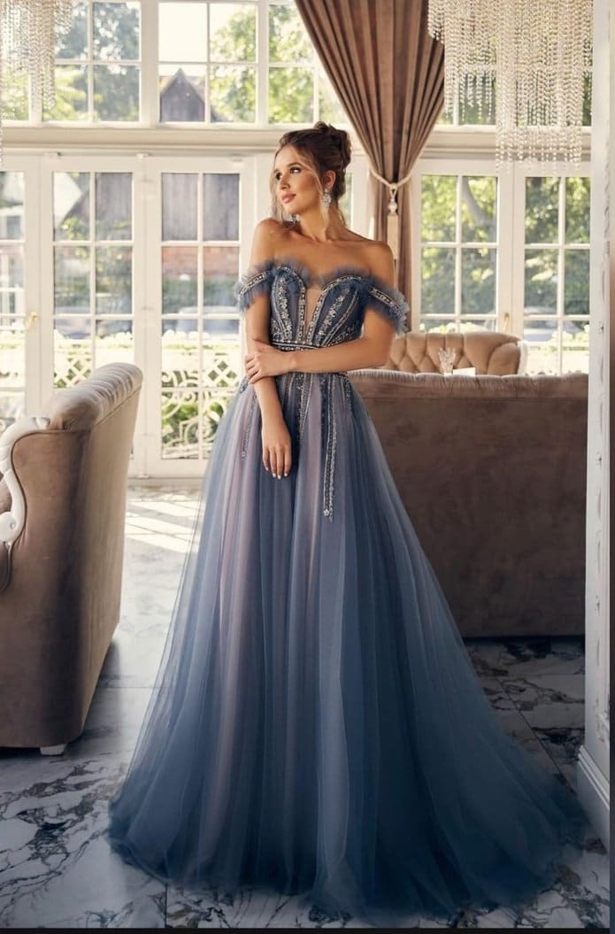 Dark Blue Wedding Dress Prom Dress off Shoulder Evening Etsy UK