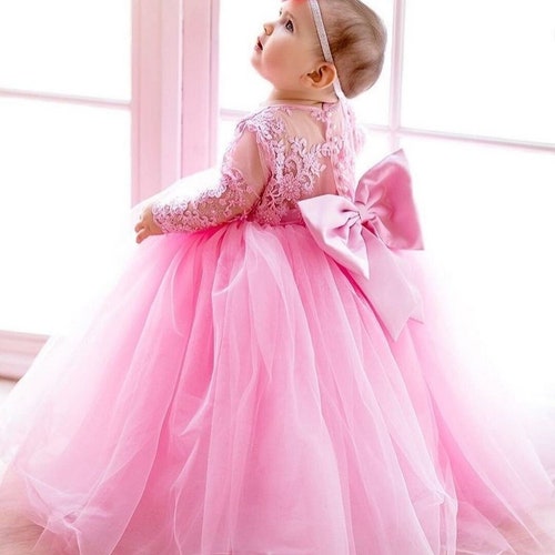 Tutu First Birthday Dress Feathers Baby Dress Pink Girl Etsy