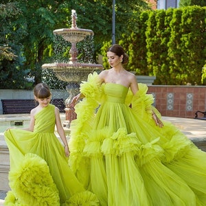 Green Mother and daughter dresses, Mommy and Me outfits, Tulle ruffles Mother and daughter dresses, Linght green Mother and daughter look