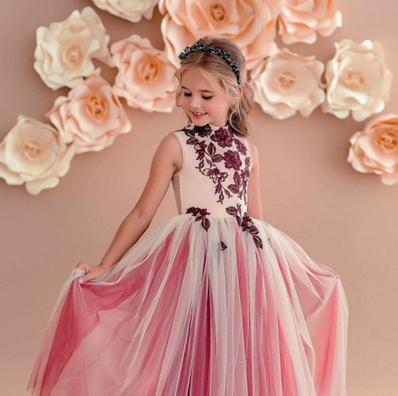 Blush Et Maroon Flower Girl Robe Anniversaire Anniversaire Etsy