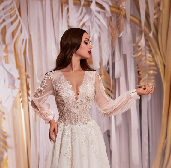 romantic long sleeve wedding dress