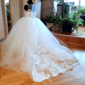 White dress for communion,  lace flower girl dress, Princess party dress - Wedding, Holiday, Birthday dress, First Communication dress train