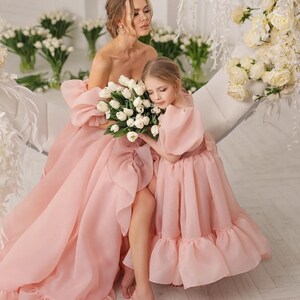 Off-the-Shoulder Pink Mother Daughter Matching Gowns MGD164