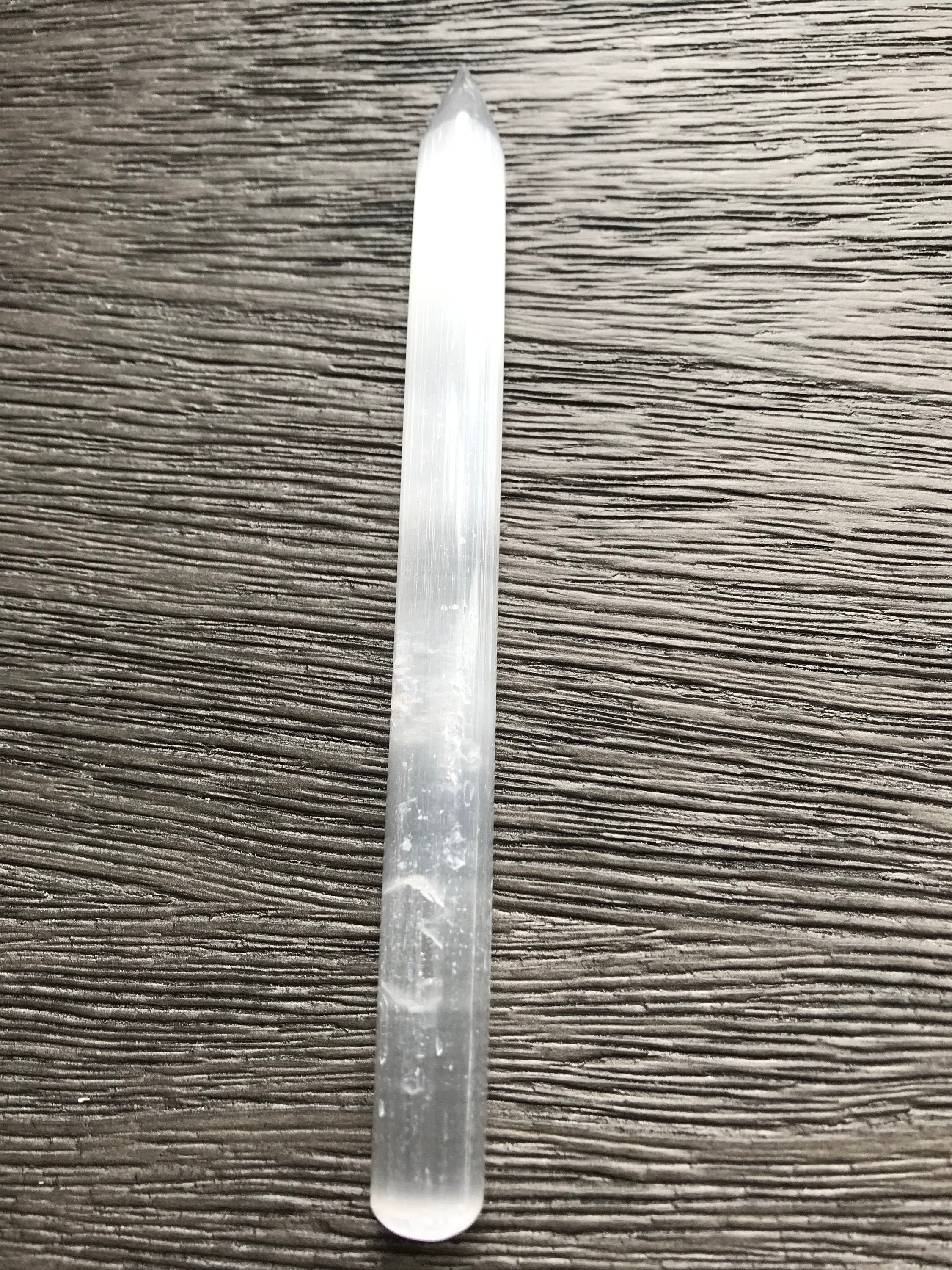 Two Long 8” Selenite Wands Self Charging Cleanse & Purify 
