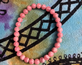 Rhodochrosite Round Beads 6 MM Stretch Bracelet Love Stone