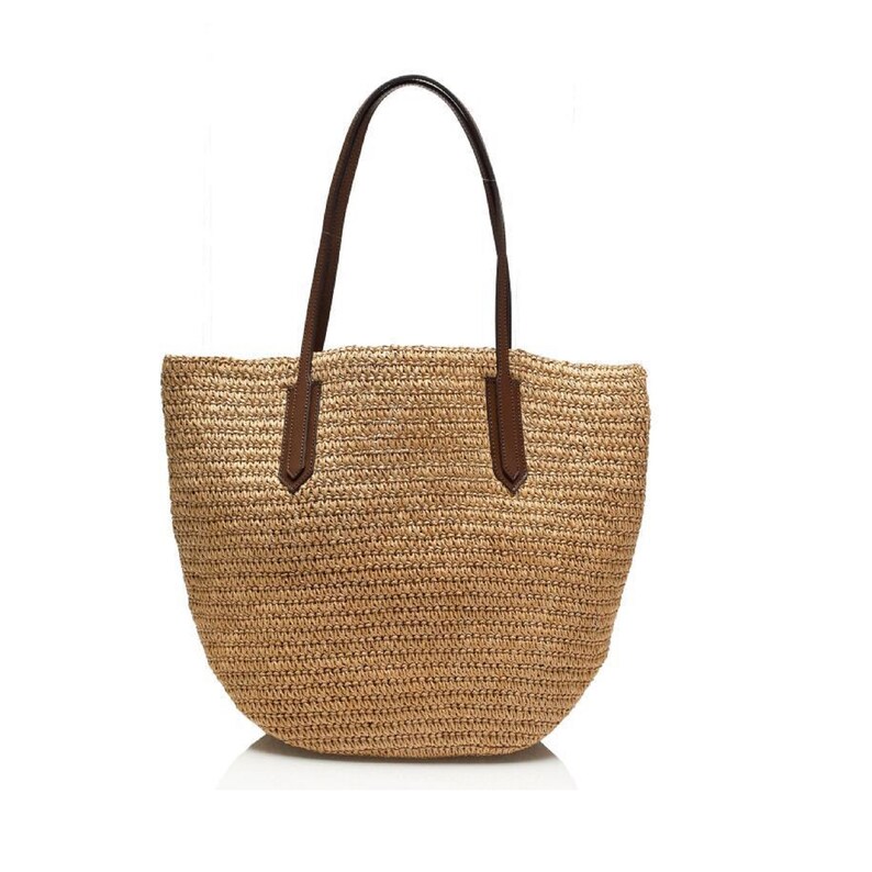 straw tote bag leather handles