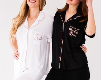 Softest Bridesmaid Pajamas, Long Pants & Short Sleeves, Wedding Party, Bridesmaid Proposal, Bridal Party Gifts, Monogrammed Personalized PJs