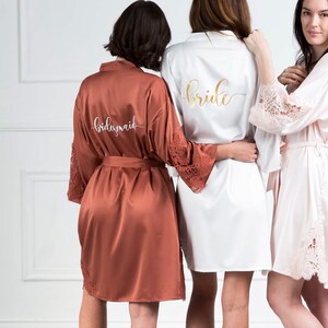 Bridesmaid Robes/Bridal Robes/Bridesmaid Proposal Gift/Maid of Honor Robe/Silky Lace Robes/Bridal Party Robes/Satin Trim Robes/Lace Robe