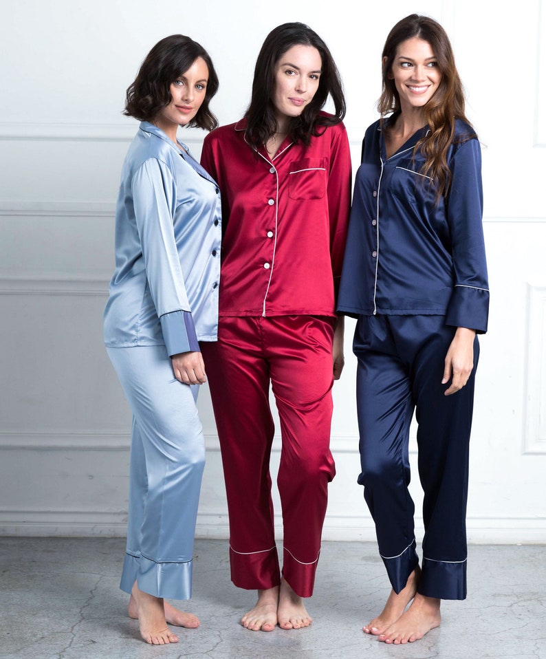 Bridesmaid Pjs Silky Satin Long Pajamas Bridal Party | Etsy