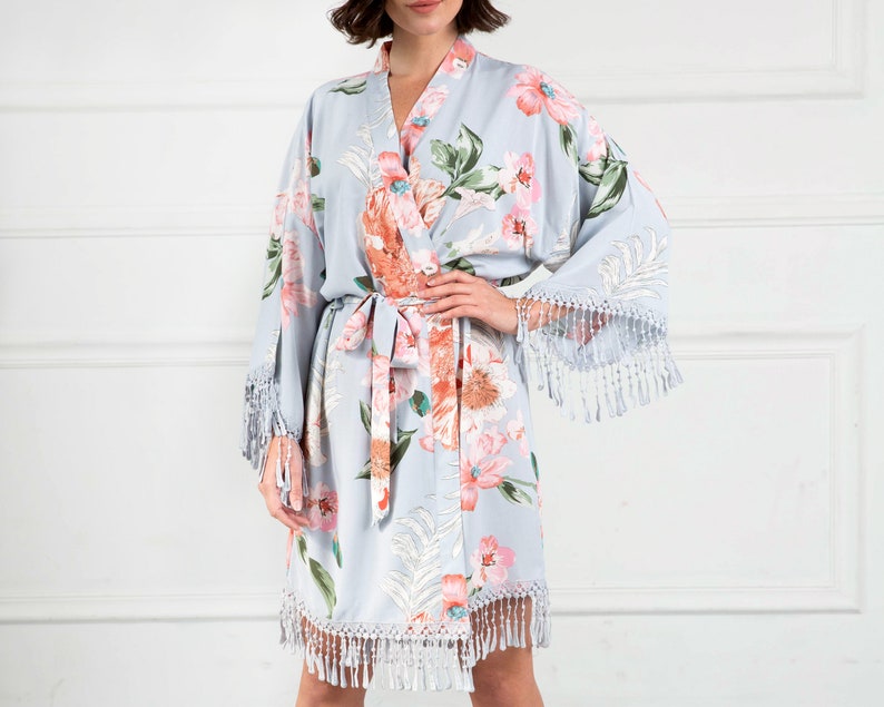 Bohemian Bridesmaid Robes Boho Floral Fringed Kimono Etsy