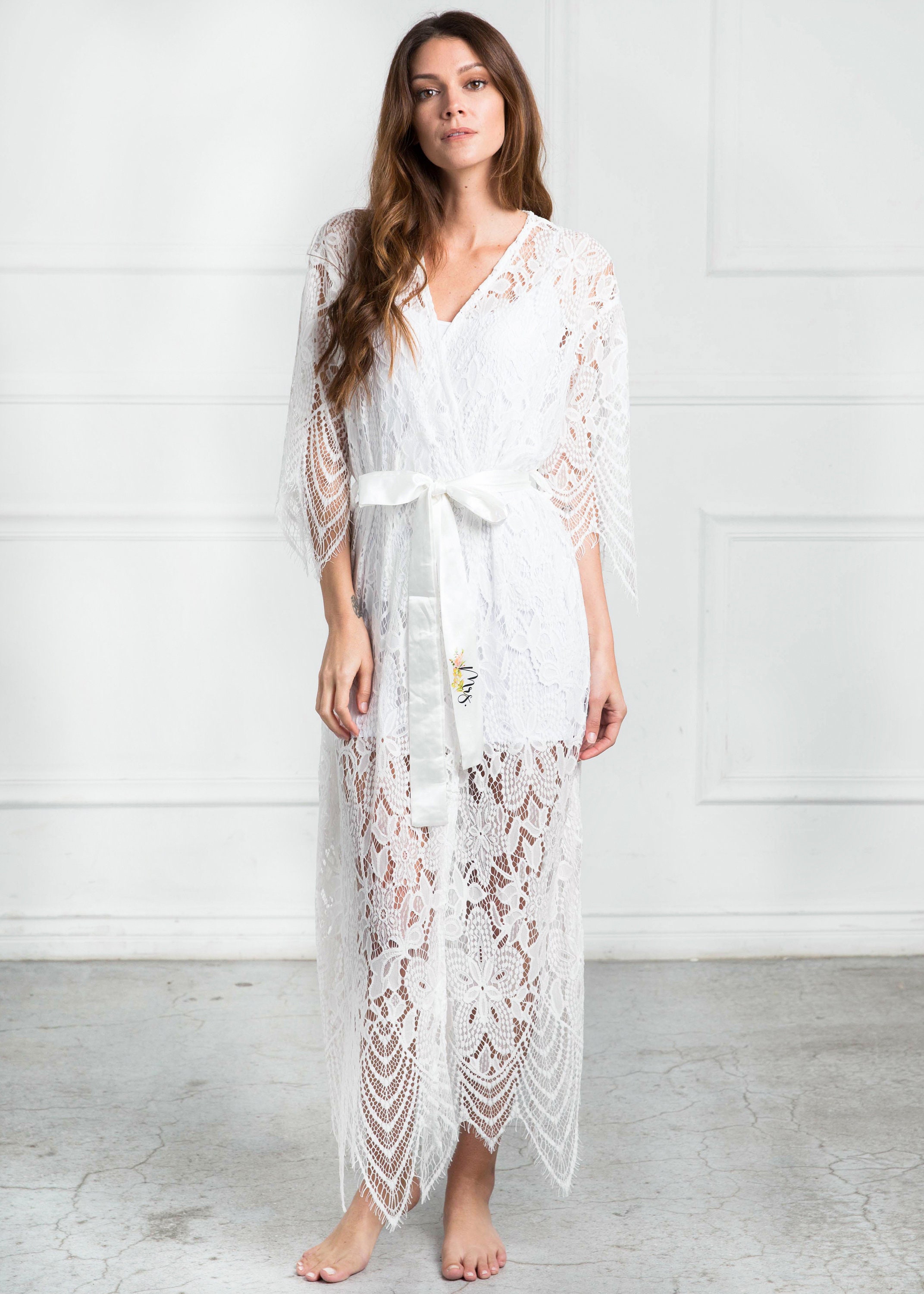 Brides Full Length or Short Lace White Lacey Robe Bridal - Etsy