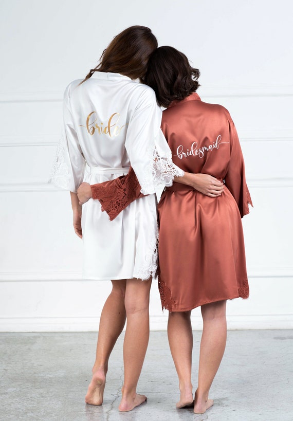 Dusty Blue Robes Personalized Lace Trim Satin Robe Silky Bridesmaid Robes  Wedding Bridesmaid Gift Bridal Party Robes Satin Robes - Robes - AliExpress