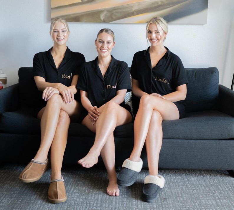 Stretch Pajamas for Bridesmaids, Monogrammed Loungewear Set, Getting Ready Style image 4