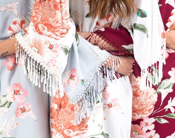 Boho Bridesmaid Robes | Boho Floral Fringed Kimono Bridesmaid Robes | Wedding Party Robe | Boho Tassel Robe | Floral Robe | Fringed Kimono