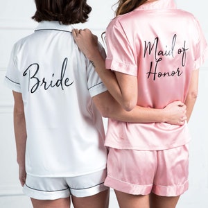 Bridesmaid Pjs | Shorty Pjs | Wedding Party Pajamas | Personalized Pajamas | Satin Pajama Set | Bridal Party Pjs | Bridesmaid Proposal