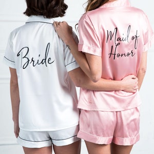 Bridesmaid Pjs Shorty Pajamas Wedding Party Pajamas Personalized Pajamas Satin Pajama Set Bridal Party Pjs Bridesmaid Proposal image 7