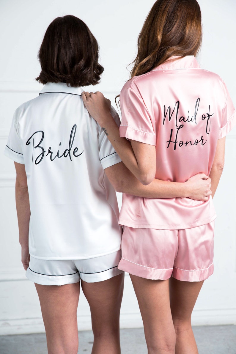 Bridesmaid Pjs Shorty Pajamas Wedding Party Pajamas Personalized Pajamas Satin Pajama Set Bridal Party Pjs Bridesmaid Proposal image 7