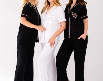 Softest Bridesmaid Pajamas, Personalized Bridesmaid pjs, Long Pants & Short Sleeves, Bridal Party, Wedding Party pjs, Bridesmaid Proposal