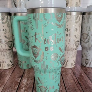 Highland Cow Western Pattern Laser Engraved 40 oz Insulated Tumbler - Personalized
