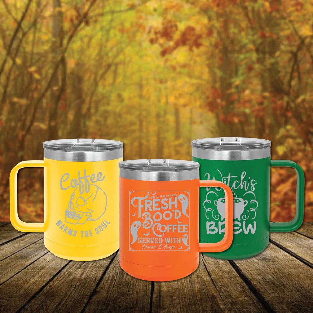 Engraved Halloween 15 Oz Stainless Steel Powder Coated Insulated Mug