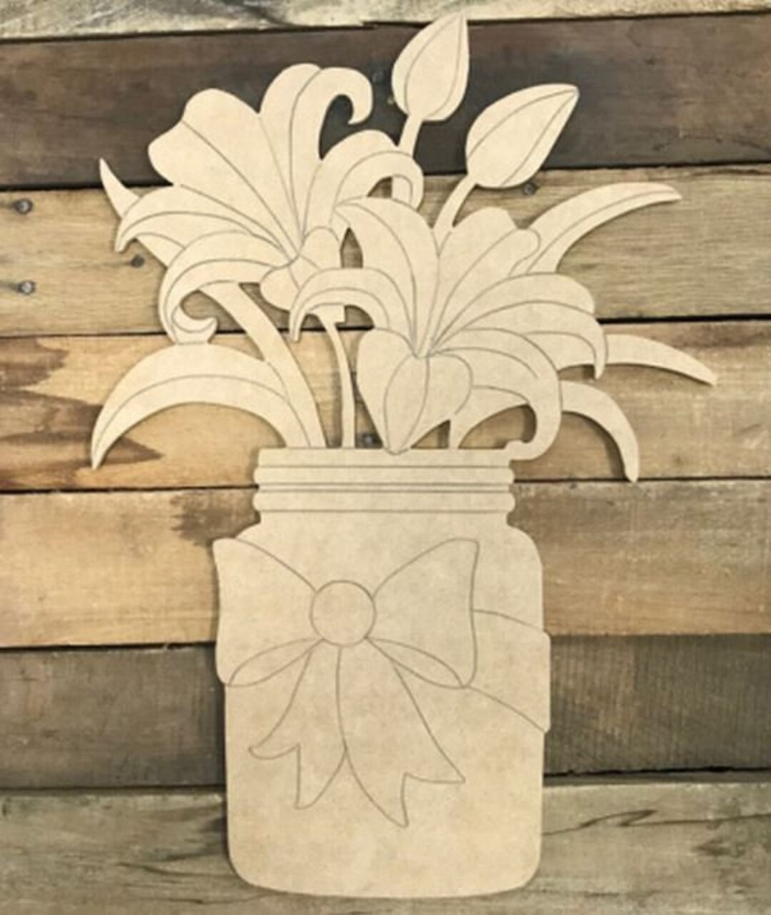 Unfinished DIY Wooden Lily Flowers in Jar Cutout Paint Your Own Spring
