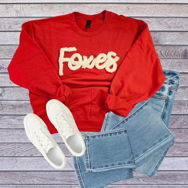 Sports Team Sweatshirt - Chenille Yarn Embroidered Sweatshirt - Fuzzy Letter Spirit Wear - College Teams - Pro Teams - High School Teams