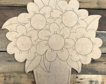 Unfinished DIY Wooden Flowers in Jar Cutout - Paint Your own Spring Sign