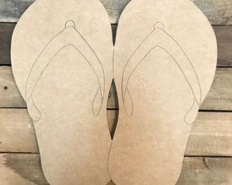 Unfinished DIY Wooden Flip Flop Cutout - Paint Your own Summer Sign