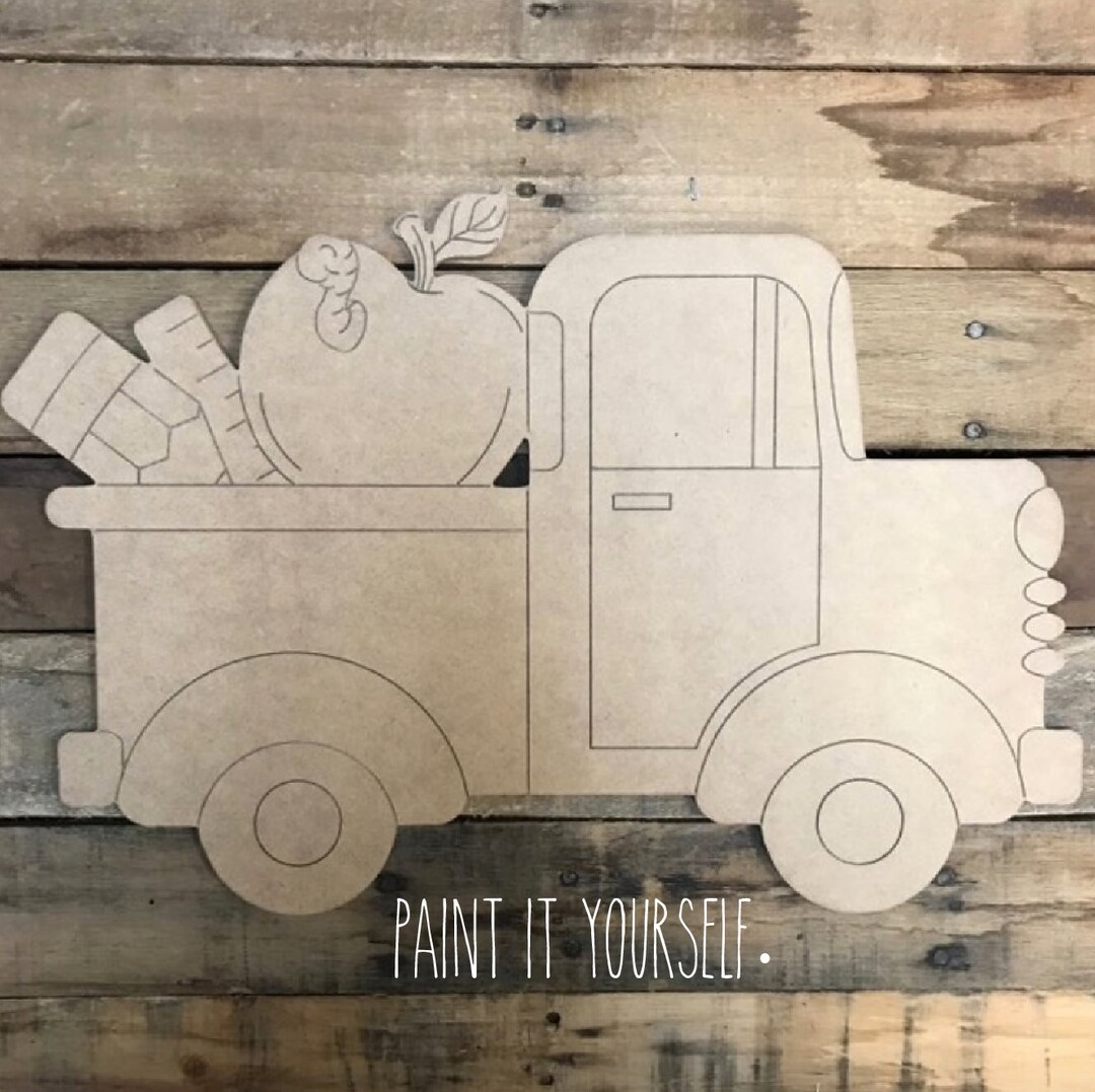 Unfinished DIY Wooden Truck Cutout With School Supplies Back to School