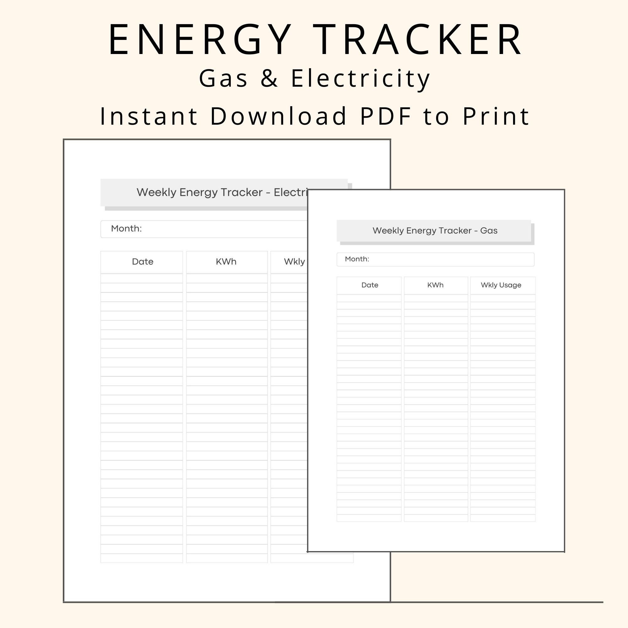 Energy Tracker Gas & Electricity Usage Log Printable PDF Download Etsy
