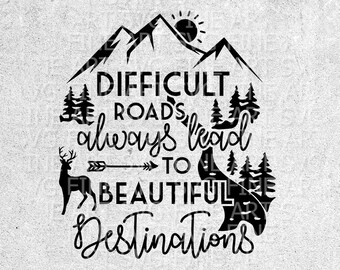 Travel Quote SVG Cut File: Mountain Destination Art (Commercial Use)